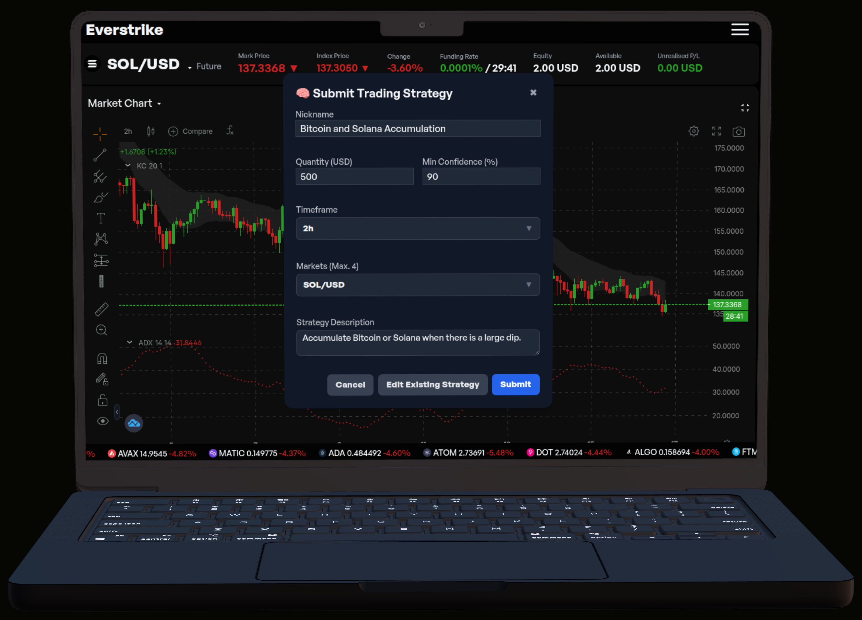 Trading platform dashboard interface (dark mode)