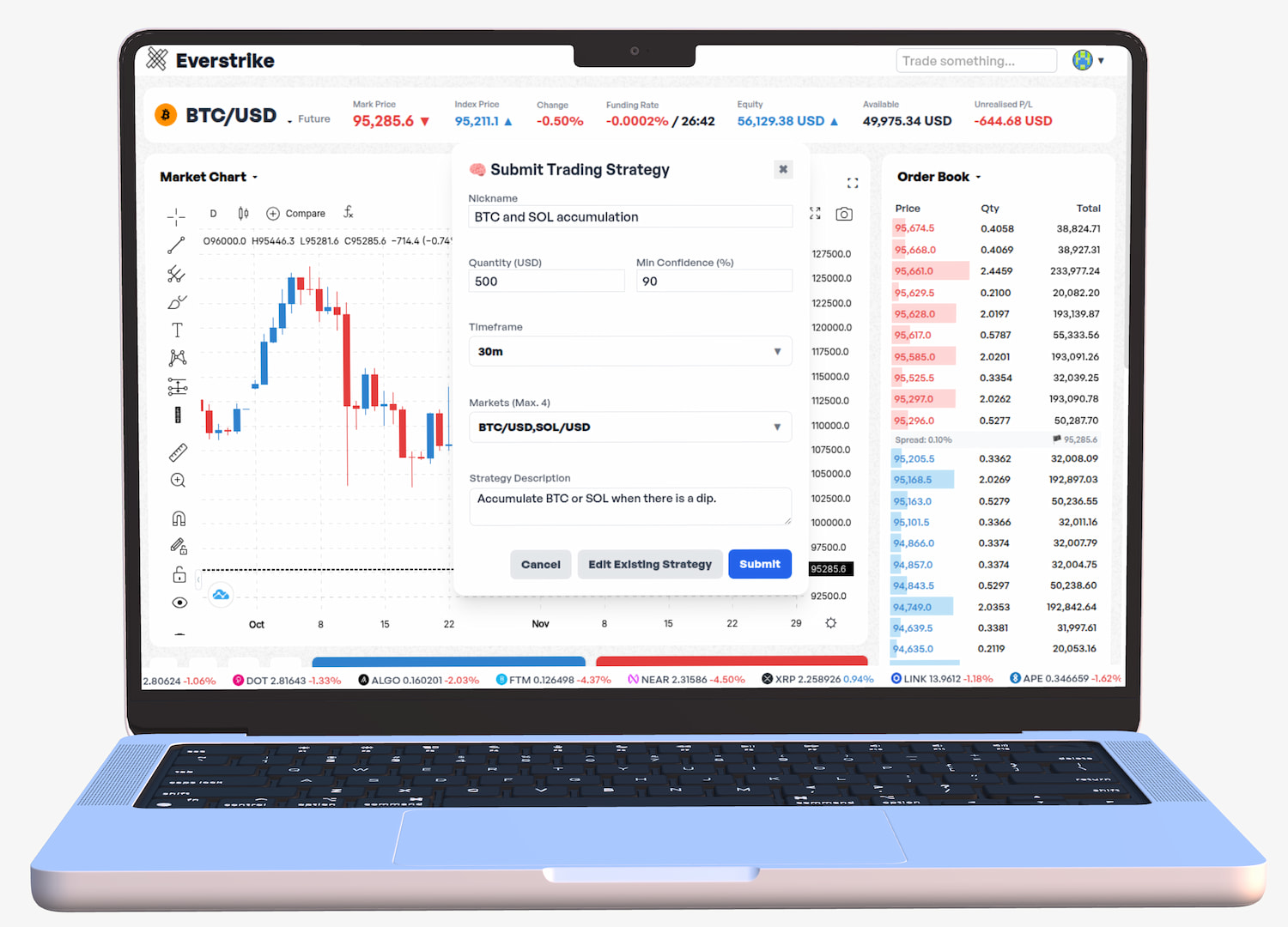 Trading platform dashboard interface