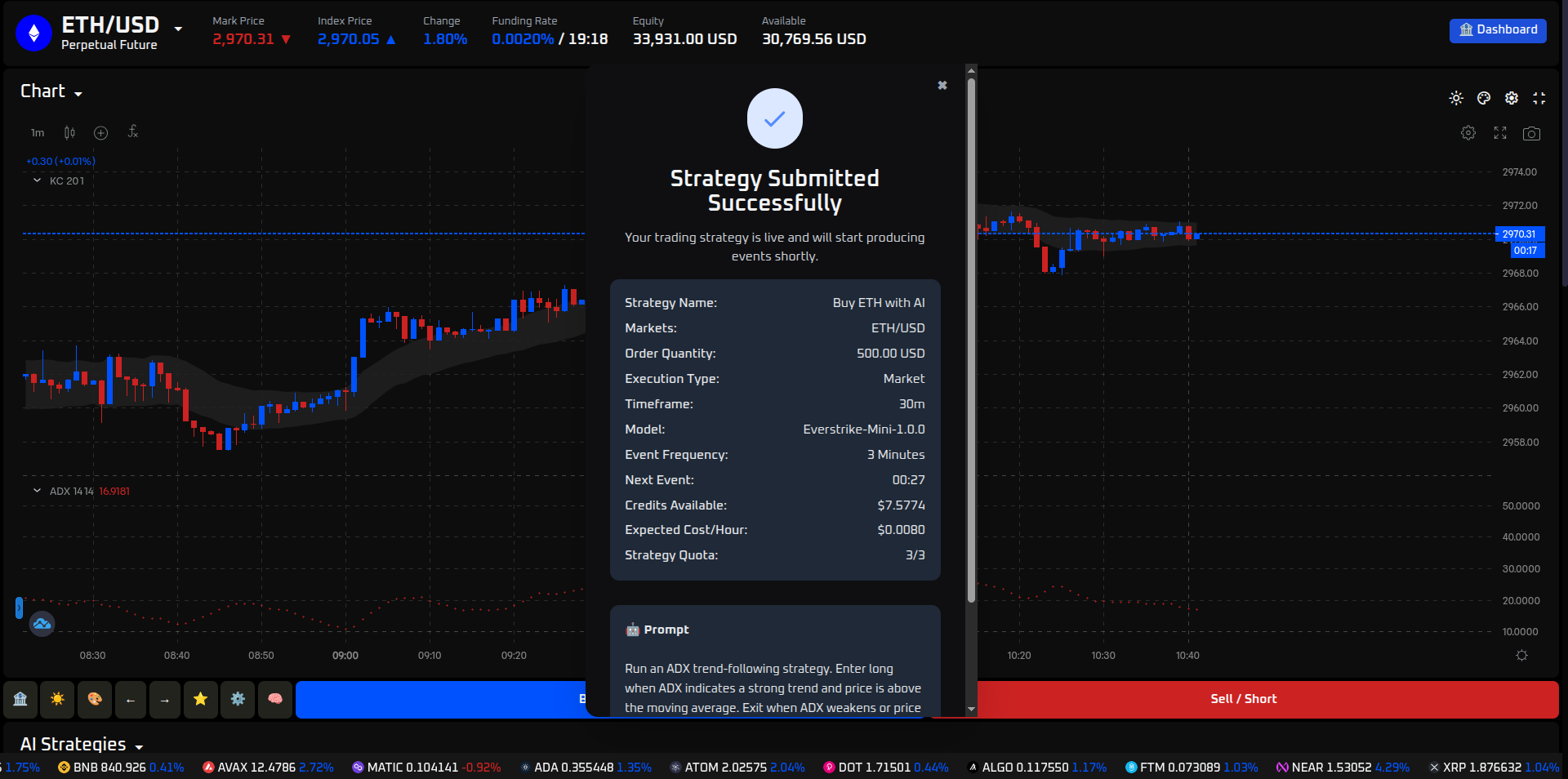 Advanced trading interface with charts
