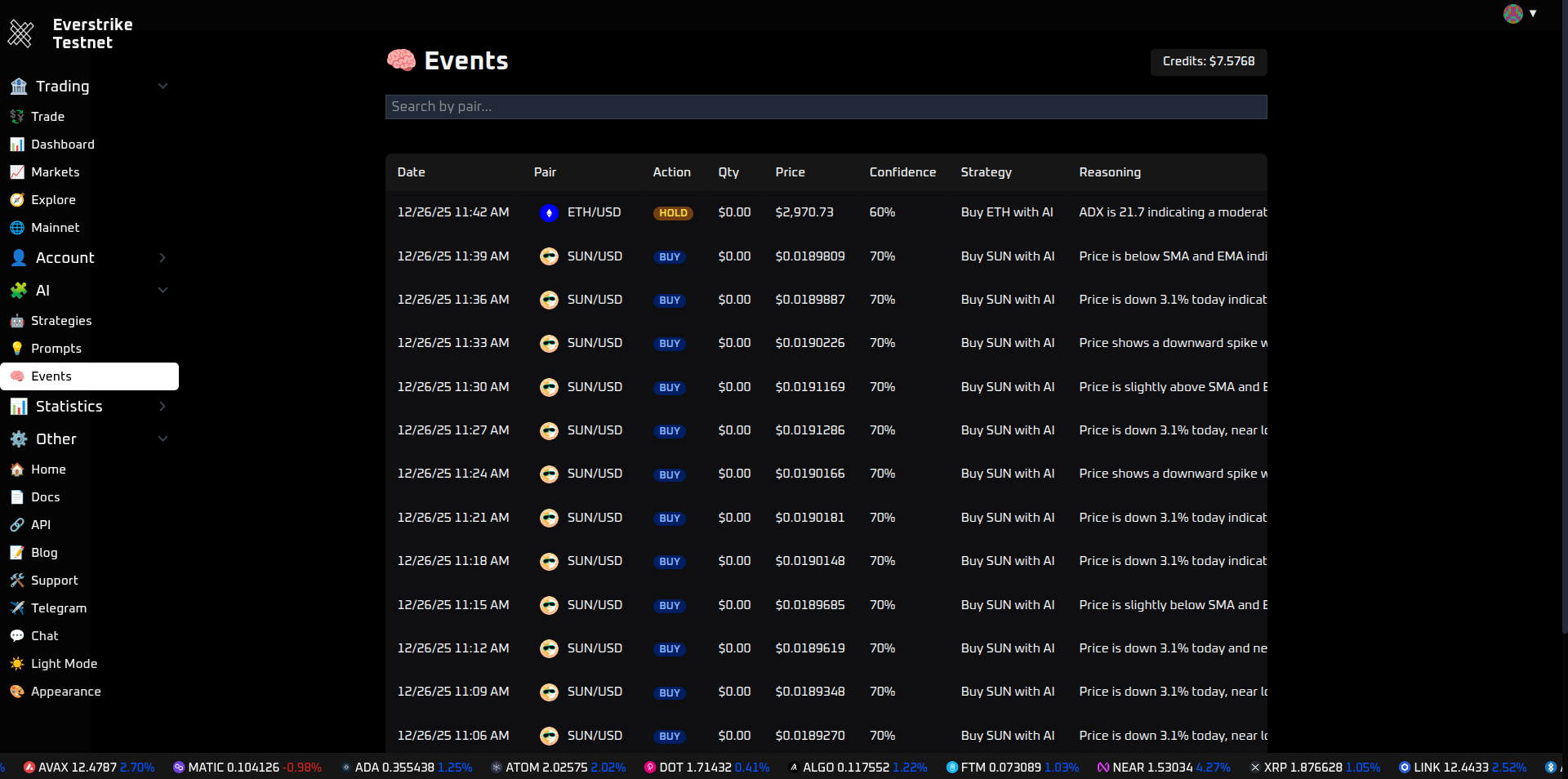 Mobile trading app interface