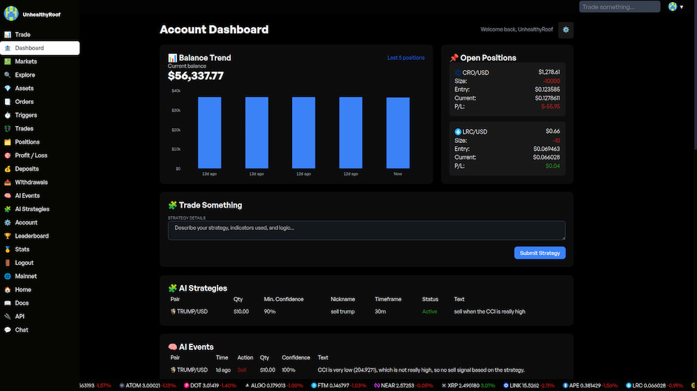 Advanced trading interface with charts