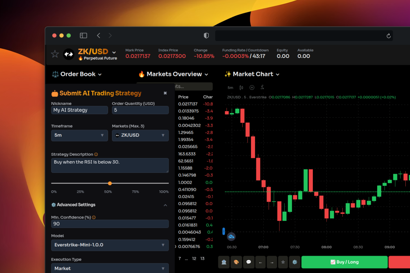 Mobile trading app interface