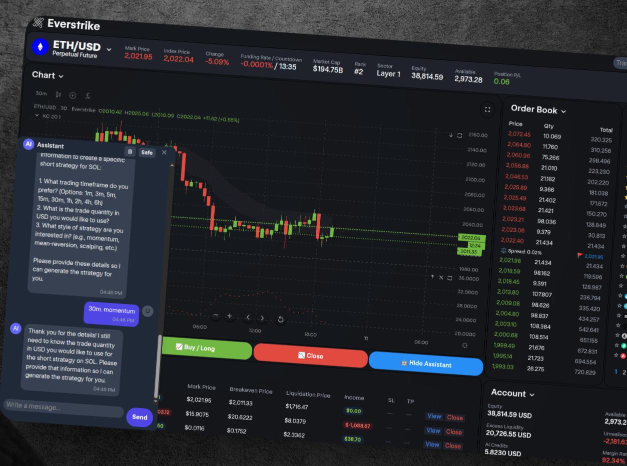 Trading platform dashboard interface (dark mode)