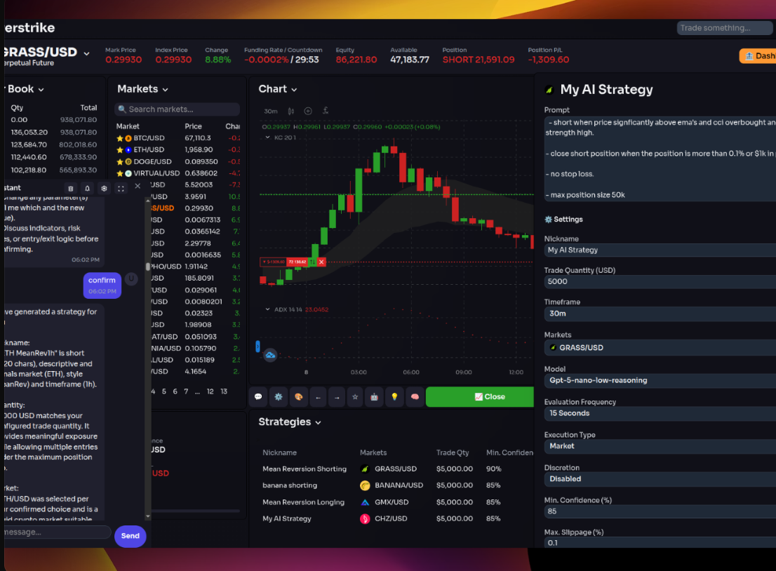 Trading platform dashboard interface (dark mode)